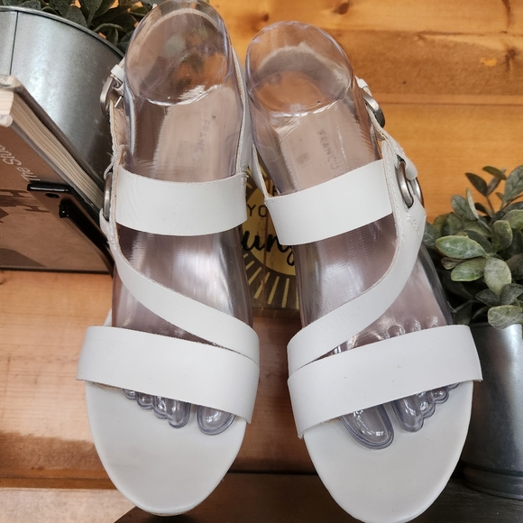 Franco Sarto 💜 Surprise 2 Ivory Leather Wedge Sandals Cork Strappy Platform 10M - Picture 5 of 10